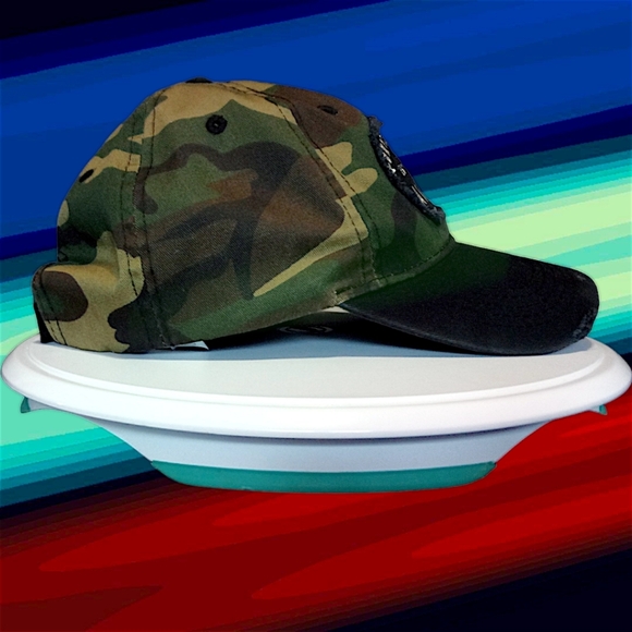 New Distressed Camouflage Denim Strap Back Dad Hat | Patriotic Patch | Unbranded - Picture 9 of 16